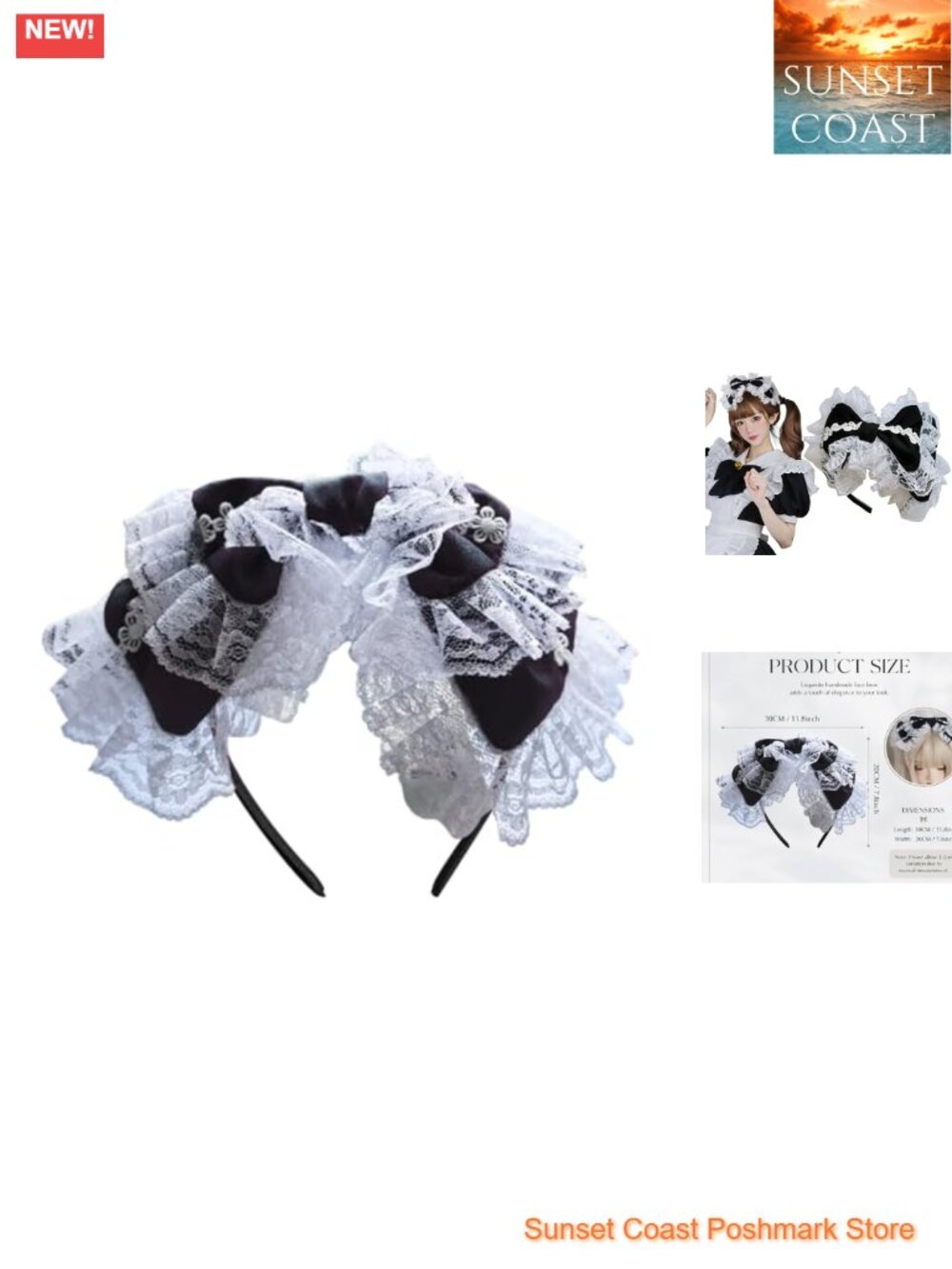 Lolita Bow Lace Headband Gothic Ruffled Cosplay Tea Party Hair Accessory